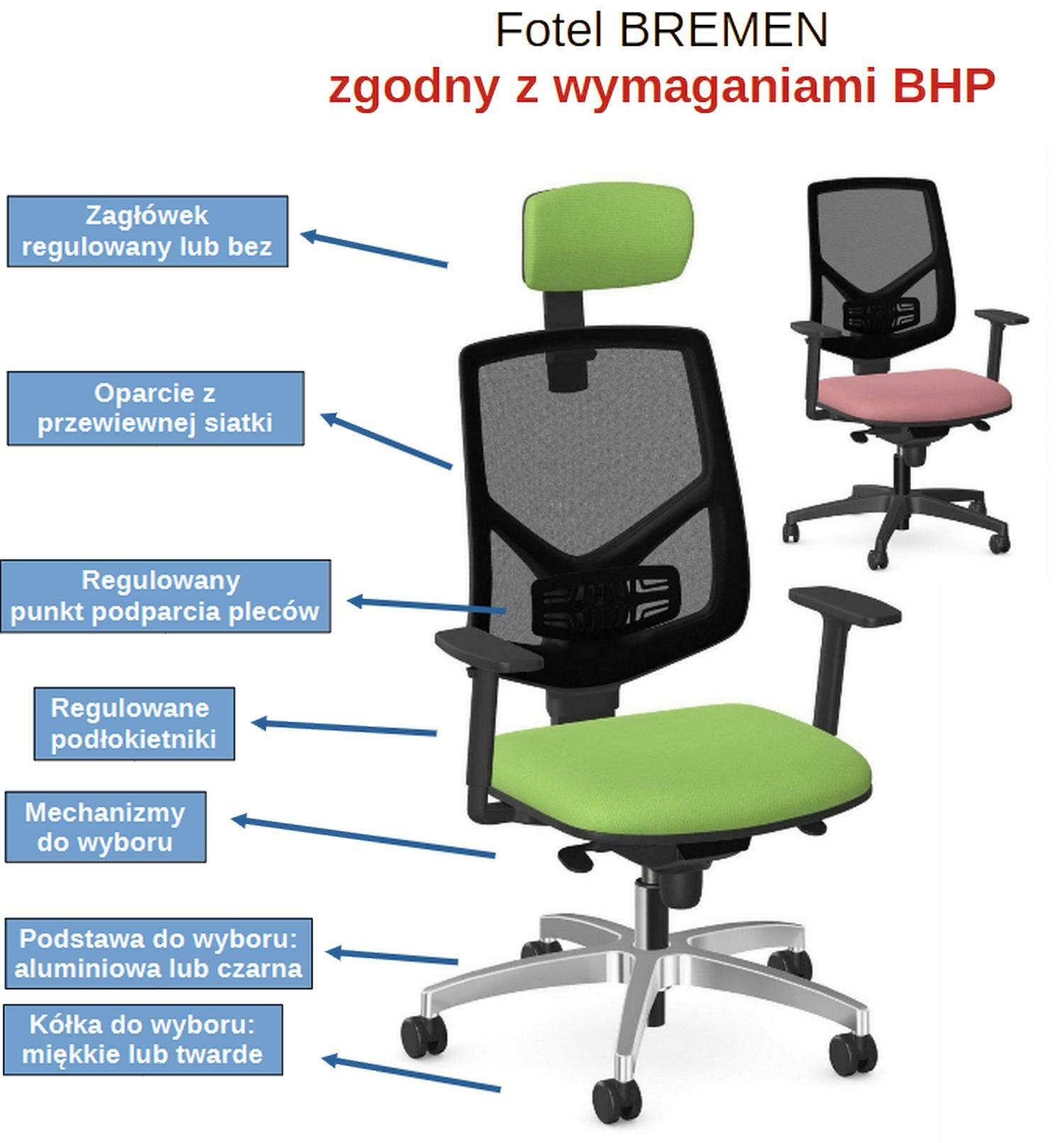 Fotel biurowy BREMEN - ergonomiczny, atestowany
