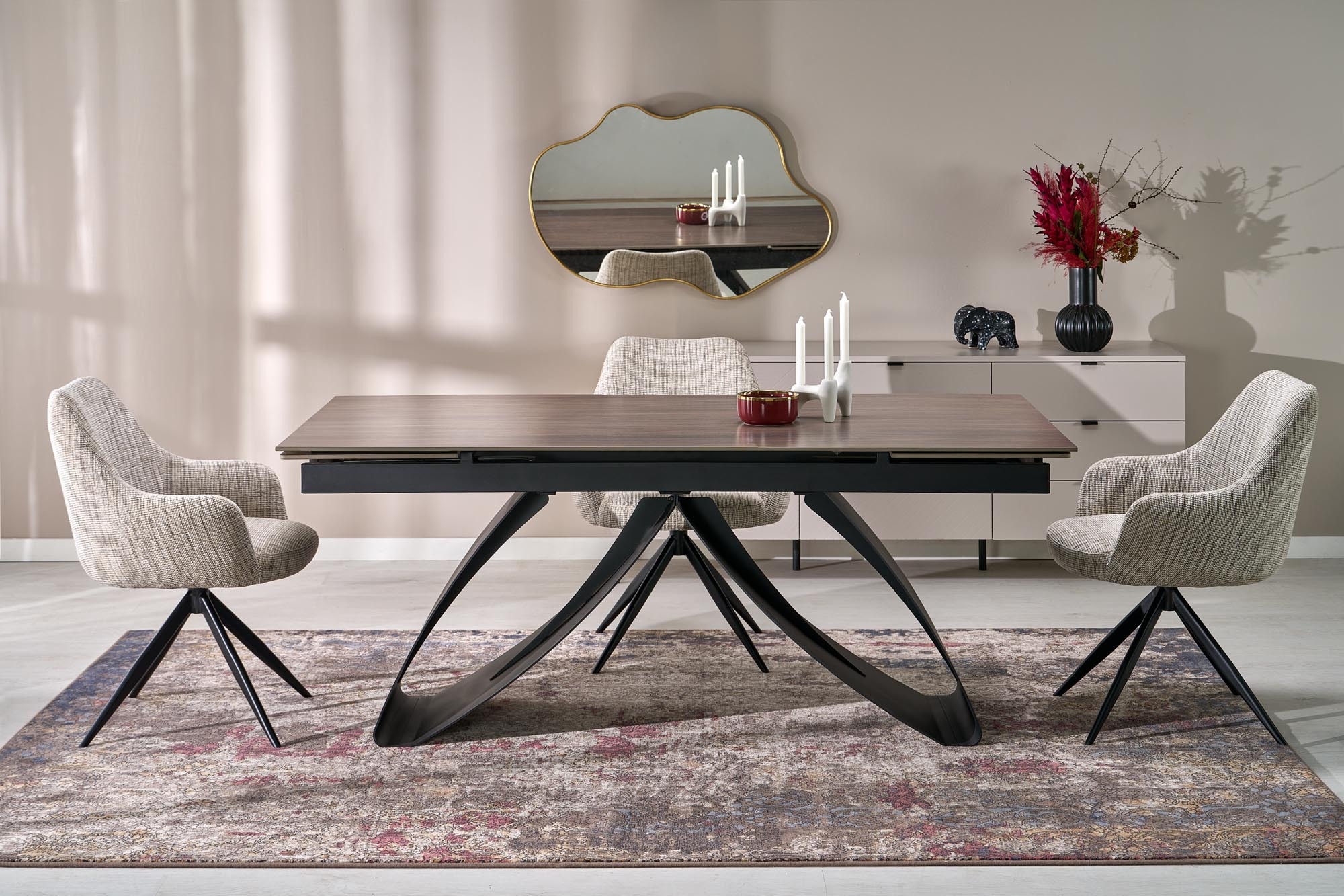 HILARIO stół rozkładany 180-260/90/75, blat - orzechowy, nogi - czarny