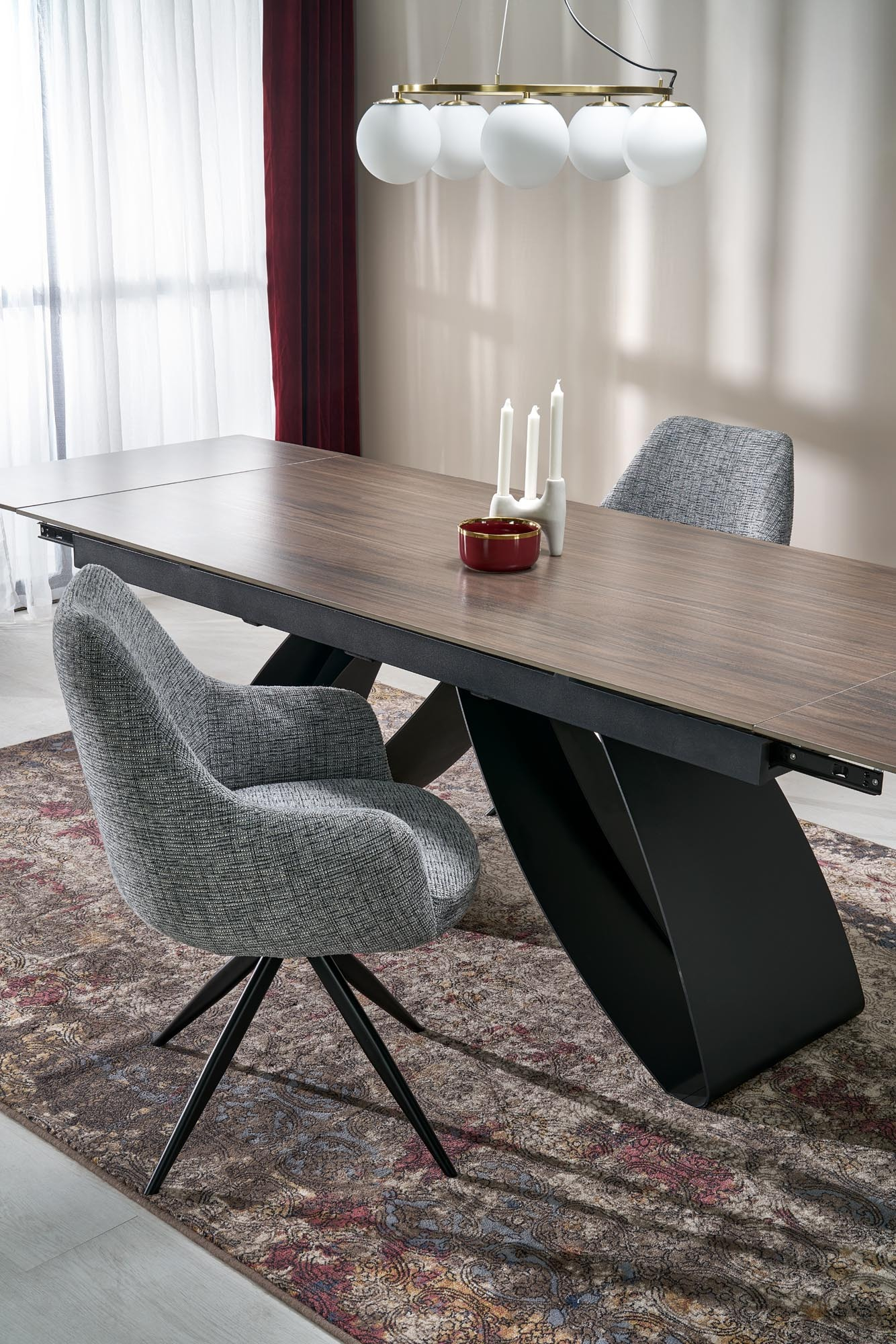 HILARIO stół rozkładany 180-260/90/75, blat - orzechowy, nogi - czarny