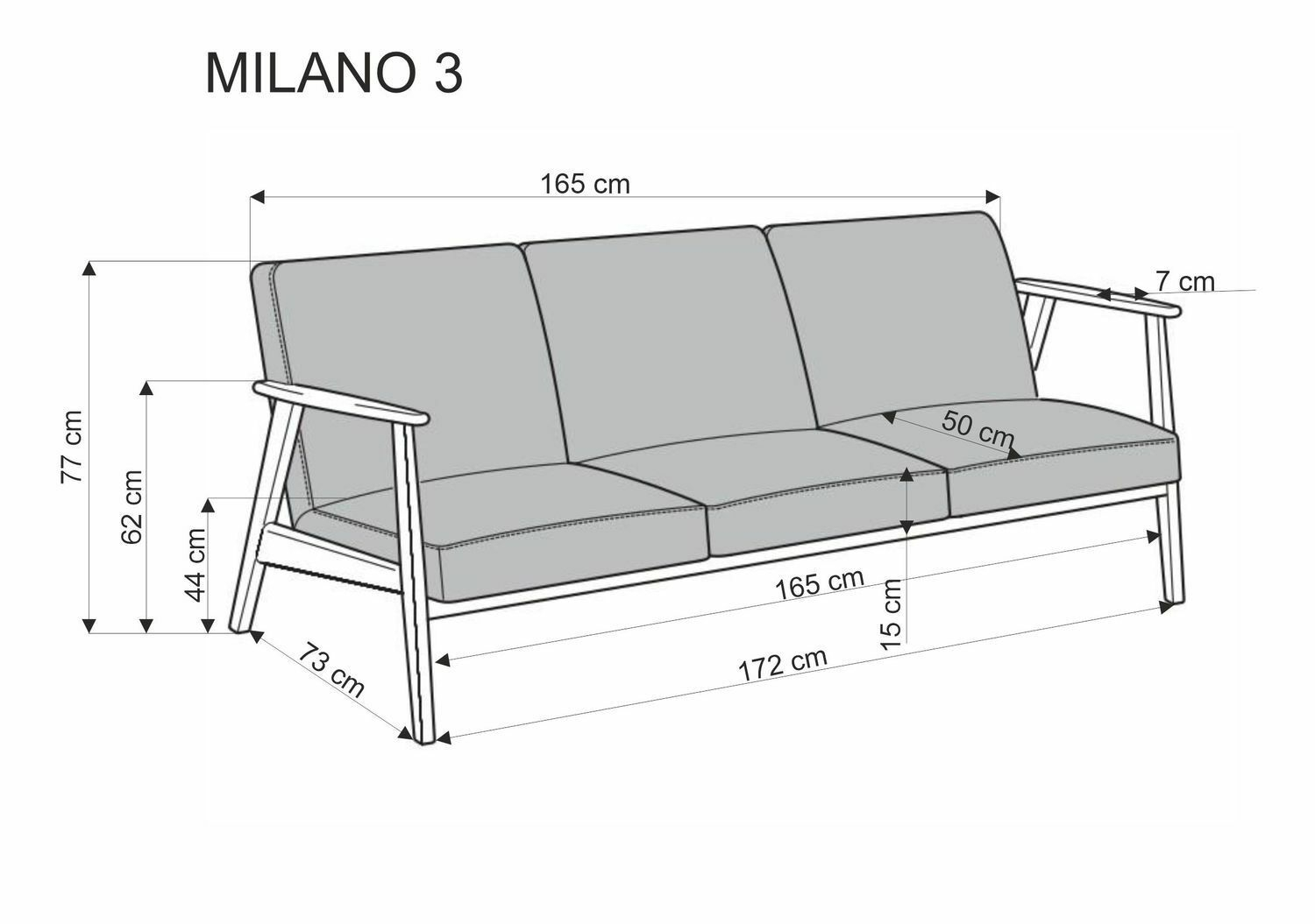 MILANO 3S sofa- popielaty tap. Castel 93