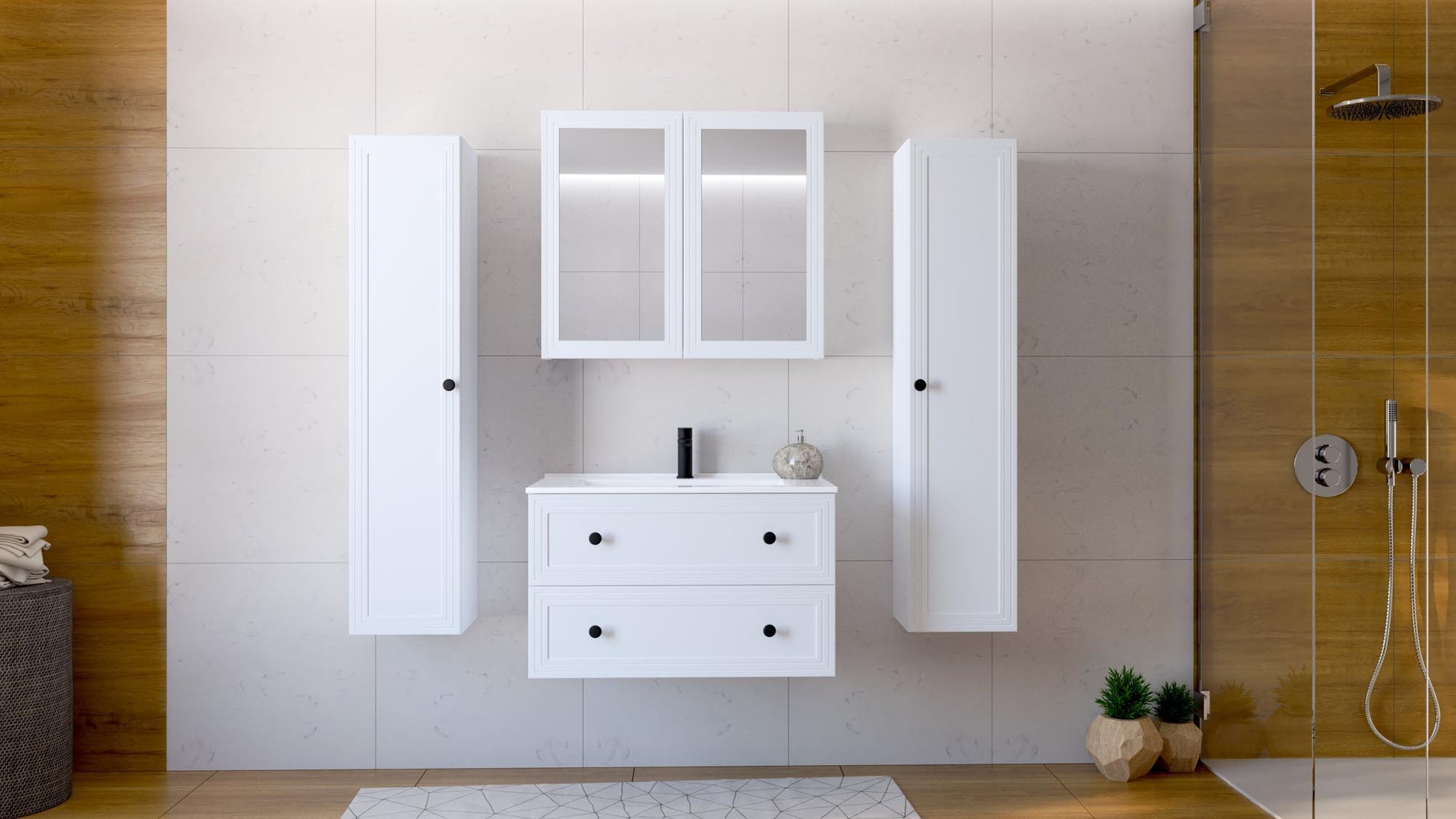 TORETO Szafka lustrzana 70x80/2D (MDF ramiak) biały