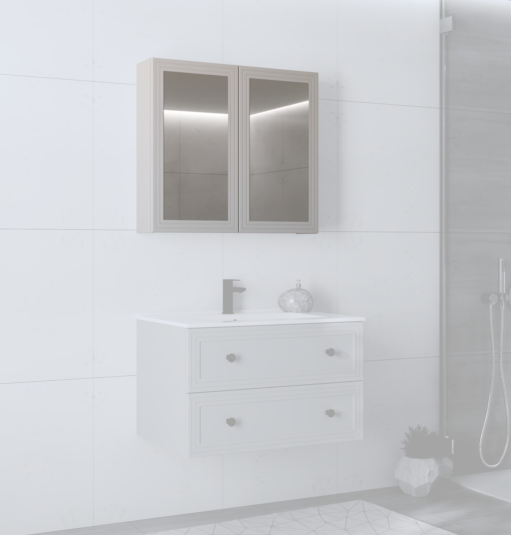 TORETO Szafka lustrzana 70x80/2D (MDF ramiak) cashmere
