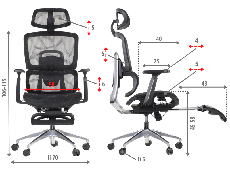Fotel biurowy obrotowy ErgoNew A1F z zagłówkiem i podnóżkiem
