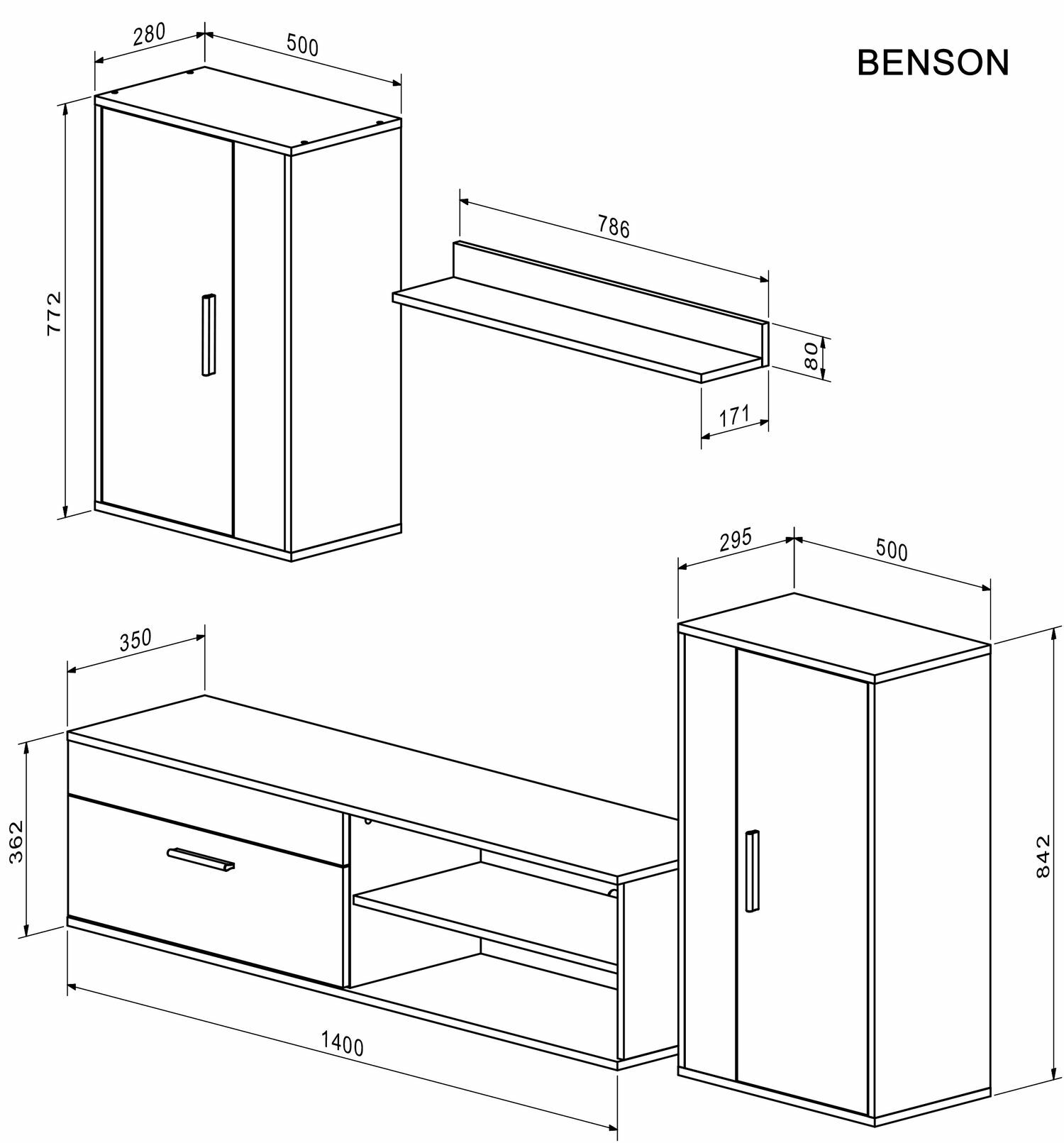 BENSON zestaw mebli mebli, kolor: dąb artisan - czarny