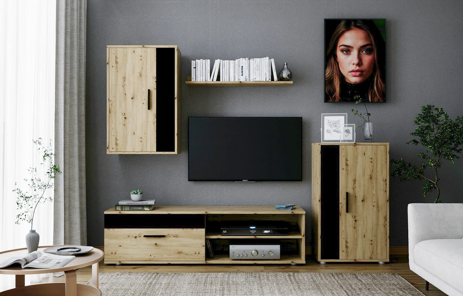 BENSON zestaw mebli mebli, kolor: dąb artisan - czarny